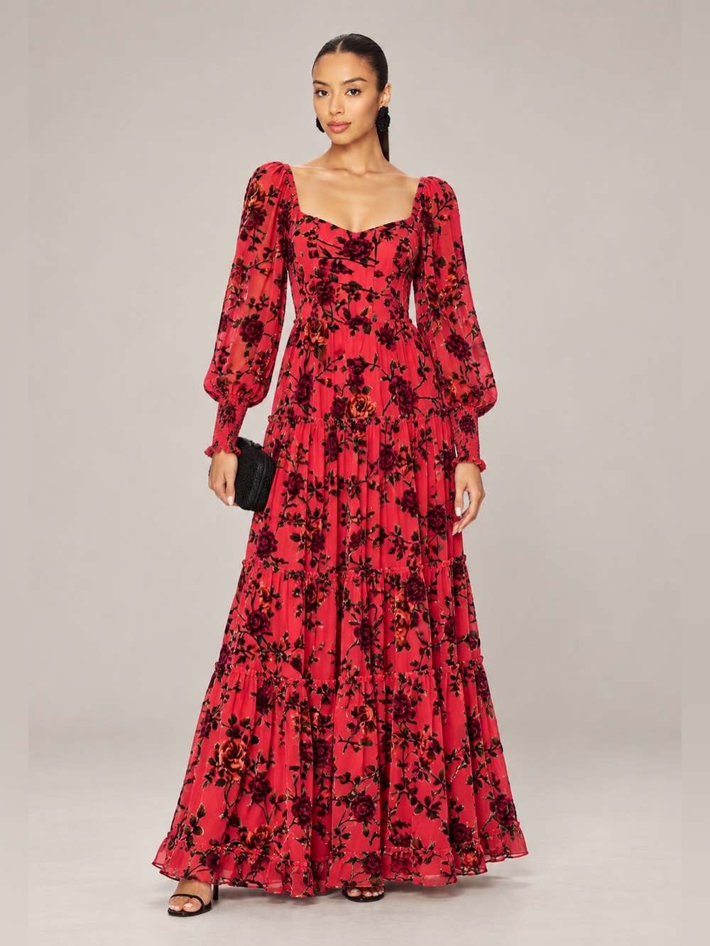 Hemant & Nandita Revolve FWRD Red Floral Corset Maxi Dress – Runway Style